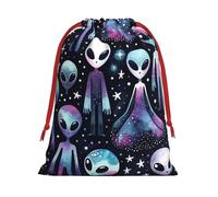 Plush Alien-Muffin-Galaxies Christmas Drawstring Present Bags Large Size, Soft Velvet Goodie Bags With Red Ribbon Closure For Holiday Party Favors And Present Wrapping