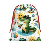 Plush Alligator-Summery-Fun Christmas Drawstring Present Bags Large Size, Soft Velvet Goodie Bags With Red Ribbon Closure For Holiday Party Favors And Present Wrapping