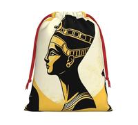 Plush Ancient-Egypt-Queen-Cats Christmas Drawstring Present Bags Large Size, Soft Velvet Goodie Bags With Red Ribbon Closure For Holiday Party Favors And Present Wrapping