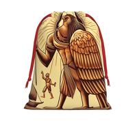 Plush Ancient-Egyptian-Ankh-God Christmas Drawstring Present Bags Large Size, Soft Velvet Goodie Bags With Red Ribbon Closure For Holiday Party Favors And Present Wrapping