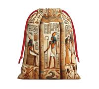 Plush Ancient-Egyptian-Civilization Christmas Drawstring Present Bags Large Size, Soft Velvet Goodie Bags With Red Ribbon Closure For Holiday Party Favors And Present Wrapping