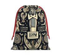 Plush Ancient-Egyptian-Gods Christmas Drawstring Present Bags Large Size, Soft Velvet Goodie Bags With Red Ribbon Closure For Holiday Party Favors And Present Wrapping