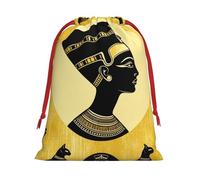 Plush Ancient-Egyptian-Queen-Golden Christmas Drawstring Present Bags Large Size, Soft Velvet Goodie Bags With Red Ribbon Closure For Holiday Party Favors And Present Wrapping