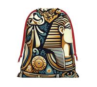 Plush Ancient-Egyptian-Symbols Christmas Drawstring Present Bags Large Size, Soft Velvet Goodie Bags With Red Ribbon Closure For Holiday Party Favors And Present Wrapping