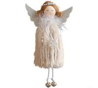 Plush Angel Girl Ornament with Wings and Heart Bell, Decorative Hanging Christmas For Tree Accessory for Seasonal Holiday Celebration (Gray)