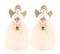 Plush Angel Tree Topper with Fairy Stick, 26cm High Christmas Tree Decor for Holiday Home Decorations (2 Pcs Gold)