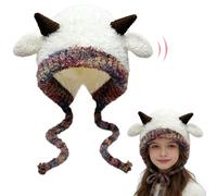 Plush Animal Hat, Cartoon Lamb Hat Kids Plush Hats Sheep Ear Moving Cap Cartoon Earflap Cosplay Costume Hats Winter Warm Cap Headgear Photo Props for Kids Adults Festival Cosplay Costume Gift (White)