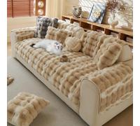 Plush Anti Slip L Shaped Sofa Cover Faux Rabbit Fur Soft & Cozy Furniture Protector Anti Static Fits 43"x70" Sectional Stylish Home Décor