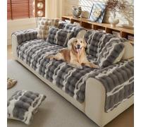 Plush Anti Slip Sofa Cover L Shape Faux Rabbit Fur Protector Soft & Cozy Anti Static 43"x63" Couch Slipcover for Living Room Furniture Protection