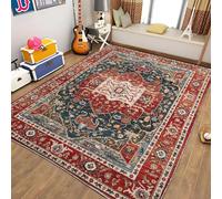 Plush Area Rugs 120x170 cm Flannel Rugs, Red Retro Persian Style Printed Carpets Indoor Fluffy Rugs Anti-Skid Playing Mat for Bedroom Living Room Floor Machine Washable Carpet
