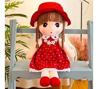 Plush Baby Doll in Red Dress with Hat, Soft Stuffed Rag Doll Toy