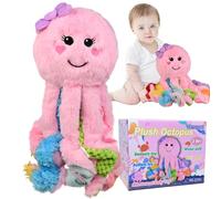 Plush Baby Toy for 3 6 9 12 Months, Pink Octopus Plush with 8 Textured Tentacles, Autism Sensory Toys for Girls 1 2 3 Years, Birthday Easter Gifts for Baby Girls, ZY03