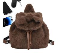 Plush Backpack - Bow Purse, School Bookbag For Travel And Daycare, 1pc Soft Faux Rucksack With Satin Ribbon, Hardware, Kawaii Storage Pack For Children, Women, Kids And Shopping Parties