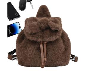 Plush Backpack - Bow Purse, School Bookbag For Travel And Daycare, 1pc Soft Faux Rucksack With Satin Ribbon, Hardware, Kawaii Storage Pack For Children, Women, Kids And Shopping Parties