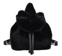 Plush Backpack - Soft School Backpack with Bow Pocket, Kids Casual Backpack Cute Plush Bag for Girls Women School Travel Kindergarten Christmas, black, se beskrivning, Unisex