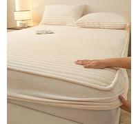 Plush Bed Sheet - Winter Flannel Fitted Sheet Super Soft Thick Warm Rabbit Velvet Plush Mattress Protector All Around Wrap Anti Static Bedding for Bedroom Dorm (#1,150x200cm)
