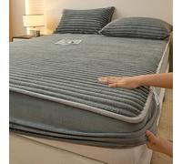 Plush Bed Sheet - Winter Flannel Fitted Sheet Super Soft Thick Warm Rabbit Velvet Plush Mattress Protector All Around Wrap Anti Static Bedding for Bedroom Dorm (#3,90x200cm)