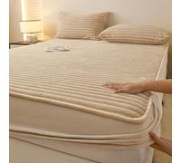 Plush Bed Sheet - Winter Flannel Fitted Sheet Super Soft Thick Warm Rabbit Velvet Plush Mattress Protector All Around Wrap Anti Static Bedding for Bedroom Dorm (#6,180x200cm)
