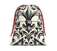 Plush Black-Fleur-De-Lis-Royal Christmas Drawstring Present Bags Large Size, Soft Velvet Goodie Bags With Red Ribbon Closure For Holiday Party Favors And Present Wrapping