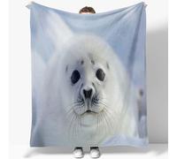 Plush Blanket Arctic Animal Harp Seal Print Throw Blanket, Light Soft Cozy Blanket Flannel Blanket Couch Blanket Bed Throw TV Blanket, for Boy Girls Women Men 100 x 130 cm