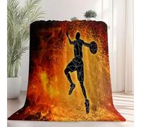 Plush Blanket Printed Cartoon Basketball Player - Lightweight Warm Flannel Fleece Throw Blanket 220 x 240 cm, Orange Color Print Sherpa Fuzzy Blankets for Bed Sofa Couch Bedroom Decor