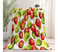 Plush Blanket Printed Plants Cute Strawberry - Lightweight Warm Flannel Fleece Throw Blanket 200 x 220 cm, Red Green Print Sherpa Fuzzy Blankets for Bed Sofa Couch Bedroom Decor