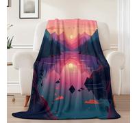 Plush Blanket Printed Surrealism Lakes Mountains - Lightweight Warm Flannel Fleece Throw Blanket 200 x 220 cm, Colorful Print Sherpa Fuzzy Blankets for Bed Sofa Couch Bedroom Decor