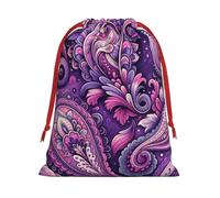 Plush Bohemian-Paisley Christmas Drawstring Present Bags Large Size, Soft Velvet Goodie Bags With Red Ribbon Closure For Holiday Party Favors And Present Wrapping