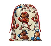 Plush Boxer-Dachshunds Christmas Drawstring Present Bags Large Size, Soft Velvet Goodie Bags With Red Ribbon Closure For Holiday Party Favors And Present Wrapping