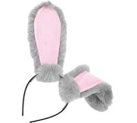 Plush Bunny Ears Headband Grey Rabbit, Made of Durable Cloth (Grey -Product Info:Rabbit ear headband - Material: Cloth) - for Wig Making and Cosplay Styling & Night Hair Care and Protection