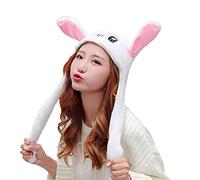 Plush Bunny Hat with Moving Ears White Kawaii Rabbit Hat Funny Floppy Ear Hat for Boys Girls and Women Cosplay Anime Costume for Kids Easter Christmas Birthday Party