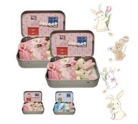Plush Bunny Mini Pocket Tin, Cute Pocket Bunny Decorative Easter Boxes to Enhance Your Basket, Add Fun Surprises, and Bring Extra Joy This Easter (2pcs Pink)