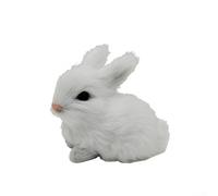 Plush Bunny Realistic Stuffed Rabbit Small Faux Hare Cute Desk Ornament Tiny Animal Figurine Soft Cuddly Toy Easter Basket Filler Nursery Shelf Decor in Grey White Black(White)