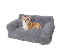 Plush Calming Pet Sofa Bed, Fluffy Fuzzy Plush Ribbed Dog Sofa Bed with Raised Rim, Washable Removable Cover & Non-Slip Bottom, for Small, Medium and Large Size Dogs & Cats