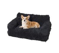Plush Calming Pet Sofa Bed, Fluffy Fuzzy Plush Ribbed Dog Sofa Bed with Raised Rim, Washable Removable Cover & Non-Slip Bottom, for Small, Medium and Large Size Dogs & Cats (Black,L)