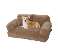 Plush Calming Pet Sofa Bed, Fluffy Fuzzy Plush Ribbed Dog Sofa Bed with Raised Rim, Washable Removable Cover & Non-Slip Bottom, for Small, Medium and Large Size Dogs & Cats (Khaki,L)