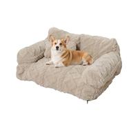 Plush Calming Pet Sofa Bed, Fluffy Fuzzy Plush Ribbed Dog Sofa Bed with Raised Rim, Washable Removable Cover & Non-Slip Bottom, for Small, Medium and Large Size Dogs & Cats (Beige,3XL)