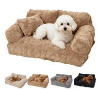 Plush Calming Pet Sofa Bed - Raised Rim, Soft & Cozy Removable Cover, Perfect for Cats & Dogs, Washable & Non-Slip for Ultimate Comfort (Khaki,Small)