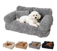 Plush Calming Pet Sofa Bed - Raised Rim, Soft & Cozy Removable Cover, Perfect for Cats & Dogs, Washable & Non-Slip for Ultimate Comfort (Grey,Large)