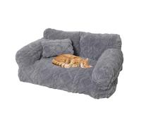 Plush Calming Pet Sofa Bed, Soft Cat Dog Couch with Removable Cover, Large Kennel Cat Sleeping Sofa Chair Furniture, Non-Slip Bottom for Supplies Cats Dogs(Gray,Small)