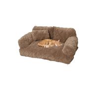 Plush Calming Pet Sofa Bed, Soft Cat Dog Couch with Removable Cover, Large Kennel Cat Sleeping Sofa Chair Furniture, Non-Slip Bottom for Supplies Cats Dogs(Khaki,Small)
