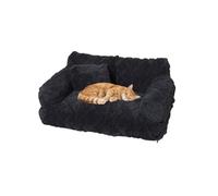 Plush Calming Pet Sofa Bed, Soft Cat Dog Couch with Removable Cover, Large Kennel Cat Sleeping Sofa Chair Furniture, Non-Slip Bottom for Supplies Cats Dogs(Black,X-Large)