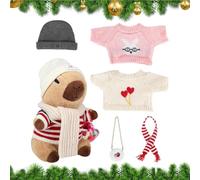 Plush Capybara Toy, Cartoon Animal Set with 9 Dress-Up Outfits and Accessories, Fun Interactive Soft Doll for Party Supplies, Christmas Holiday Decorations on Bed Sofa Couch Display