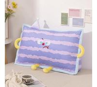 Plush Cartoon Striped 80×50cm Reading Pillow Back Support Cushion for Bed, Removable Cover Lumbar Support Pillow for Adult Gaming Sit Up in Bed, Cuddle Back Cushion Headboard Dorm Tatami (Purple)