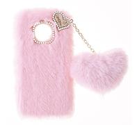 Plush Case for Samsung Galaxy J4+ 2018 Protective Case Fluffy Fur Soft Warm Love Fluffy Case Bling Diamond Cover Fluffy Fur Skin TPU Cell Phone Case for Women Girls for Samsung Galaxy J4+ 2018,Pink