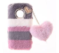 Plush Case for Samsung Galaxy J4+ 2018 Protective Case Fluffy Fur Soft Warm Love Fluffy Case Bling Diamond Cover Fluffy Fur Skin TPU Cell Phone Case for Women Girls for Samsung J4+ 2018,Collage Grey