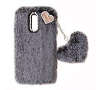 Plush Case for Samsung Galaxy J6 Plus 2018 Protective Case Fluffy Fur Soft Warm Love Fluffy Case Bling Diamond Cover Fluffy Fur Skin TPU Cell Phone Case for Women Girls for Samsung J6+ 2018,Dark Grey