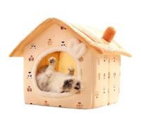 Plush Cat Bed for Indoor Cats Enclosed Warmth, Non-Slip Stable Joint Comfort Hideaway (Yellow)