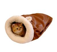 Plush Cat Bed - PU Leather Sleeping Bag Soft Cosy Cave Comfortable Rest Place for Pets Warm Pet House | Ideal Kitten Puppy Pet Bed Perfect for Calming Travel i