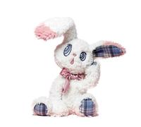 Plush Cat Doll with Plaid Pattern Accents Soft Stuffed Animal Toy with Ribbon for Kids and Collectors Gift